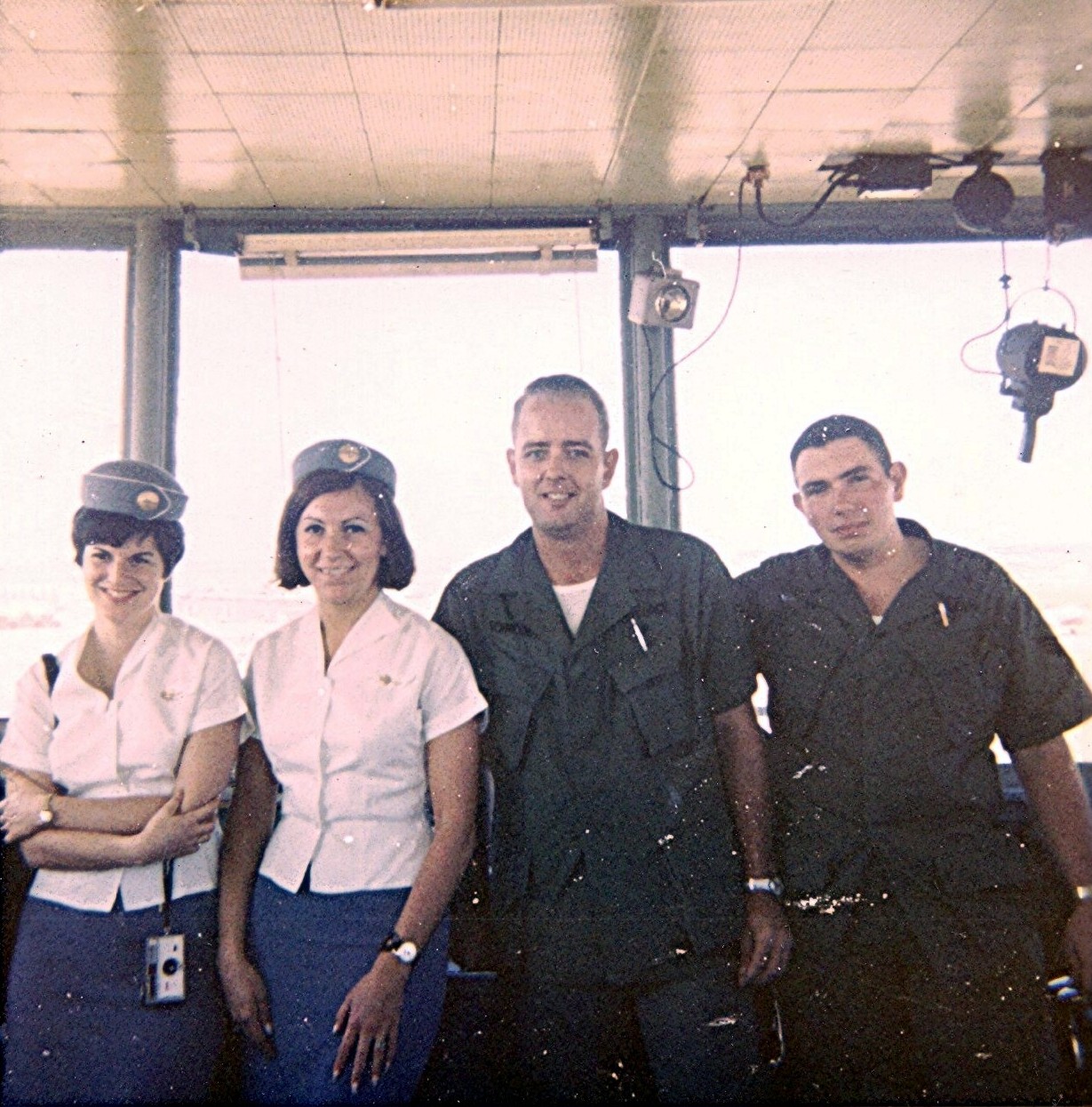 1968 Saigon Vietham airport control tower, Maureen van Leeuwen second from left with Flight Service colleague and US military control tower staff